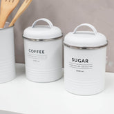 Conjunto 2 Latas Decorativas Cozinha Porta Café e Porta Açúcar de Metal Copenhag Yoi Branco Fosco